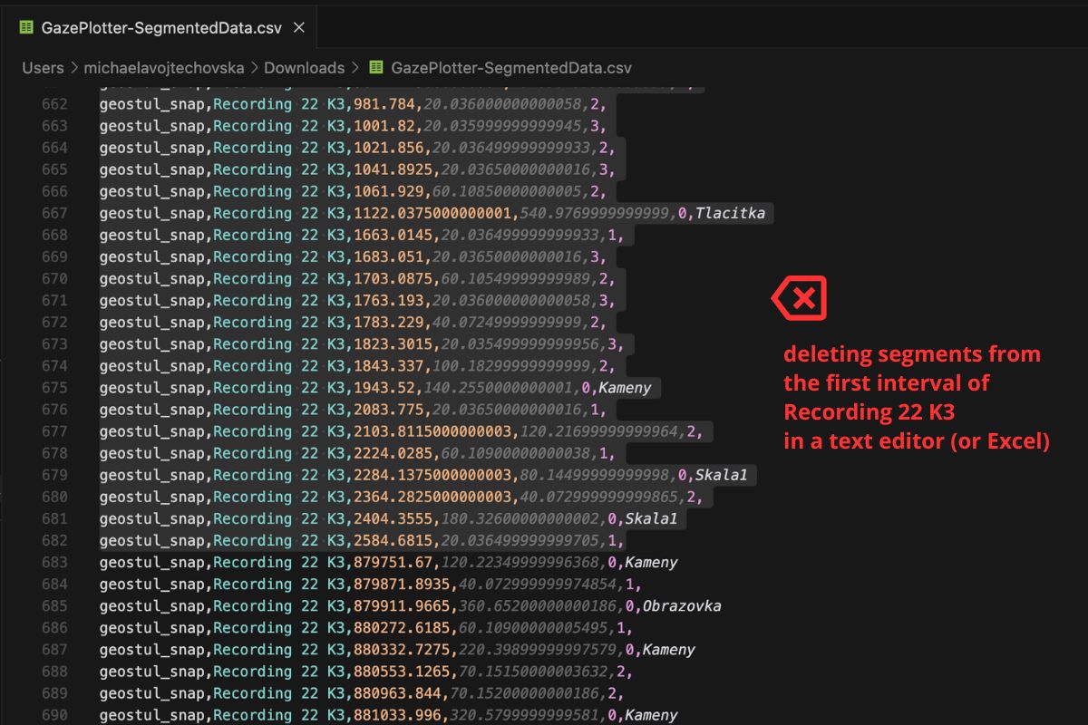 3. Removing segments in text editor